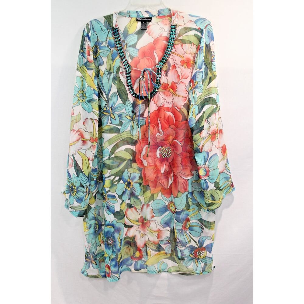 Club Z Collection Sheer Floral Cover-Up Tunic Top Womens size XL Beach Boho